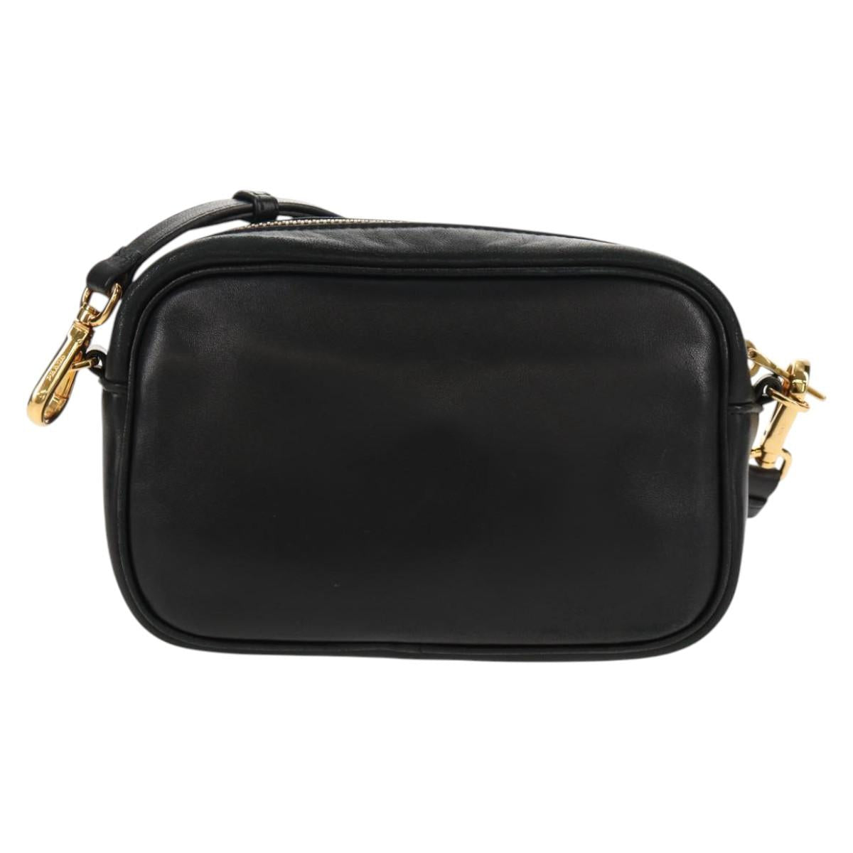 PRADA Ribbon Shoulder Bag Leather Black Red gold Auth 147259V