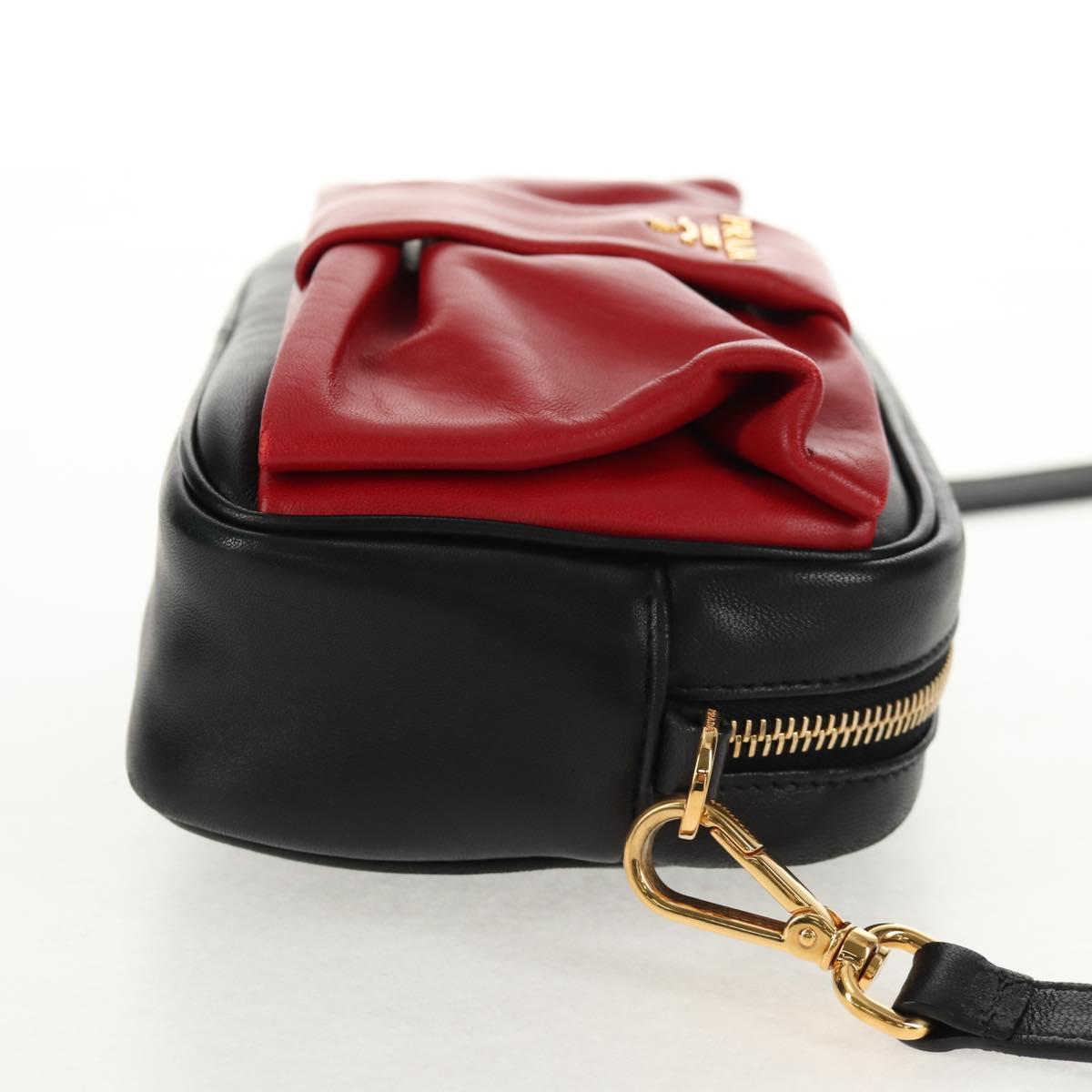 PRADA Ribbon Shoulder Bag Leather Black Red gold Auth 147259V