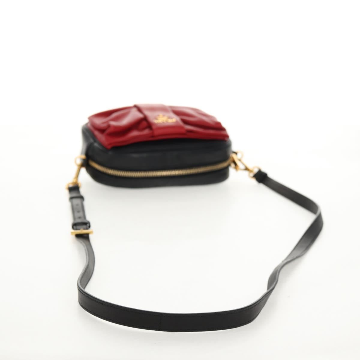 PRADA Ribbon Shoulder Bag Leather Black Red gold Auth 147259V