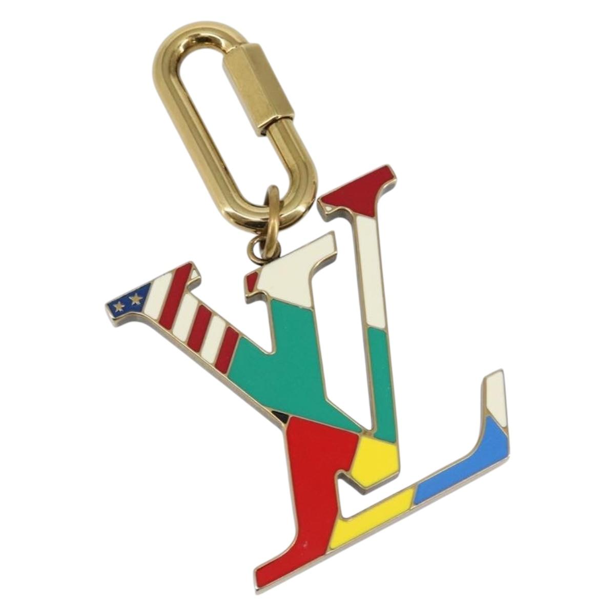 LOUIS VUITTON Crystal LV Flag Charm metal Gold Multicolor MP2484 LV Auth 147265