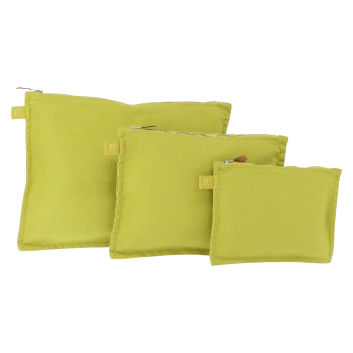 HERMES Bora Bora Pouch Canvas 3 Set Green Silver Auth 147270