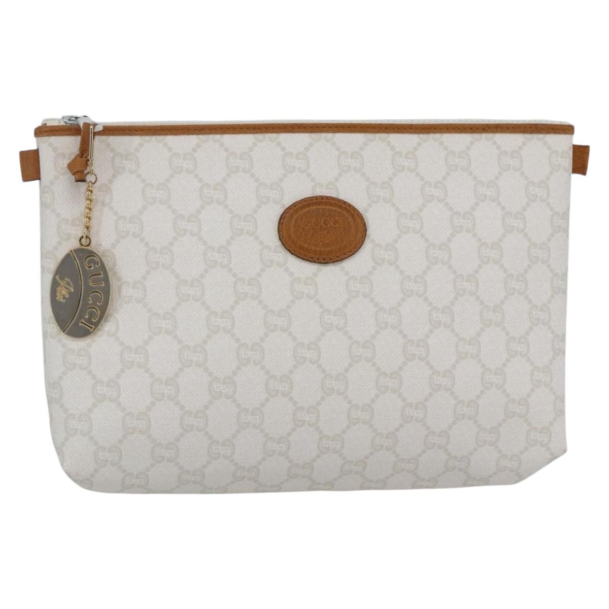 GUCCI GG Supreme GUCCI PLUS Clutch Bag PVC Leather White Auth 147271