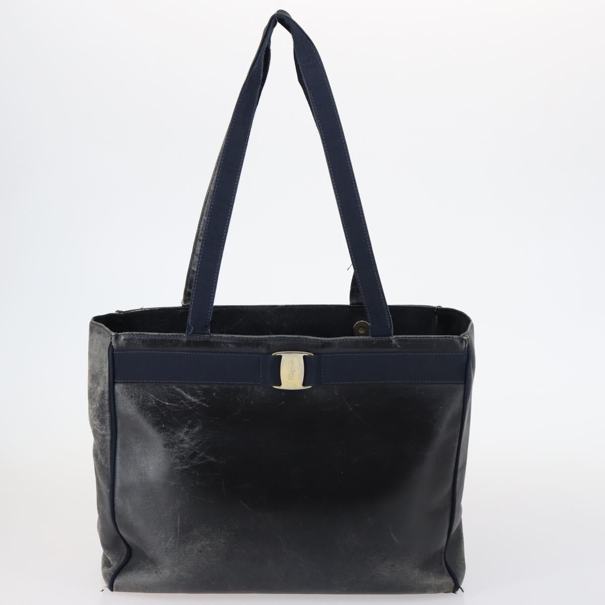 Salvatore Ferragamo Vala Shoulder Bag Leather 2Set Brown Navy Auth 147275