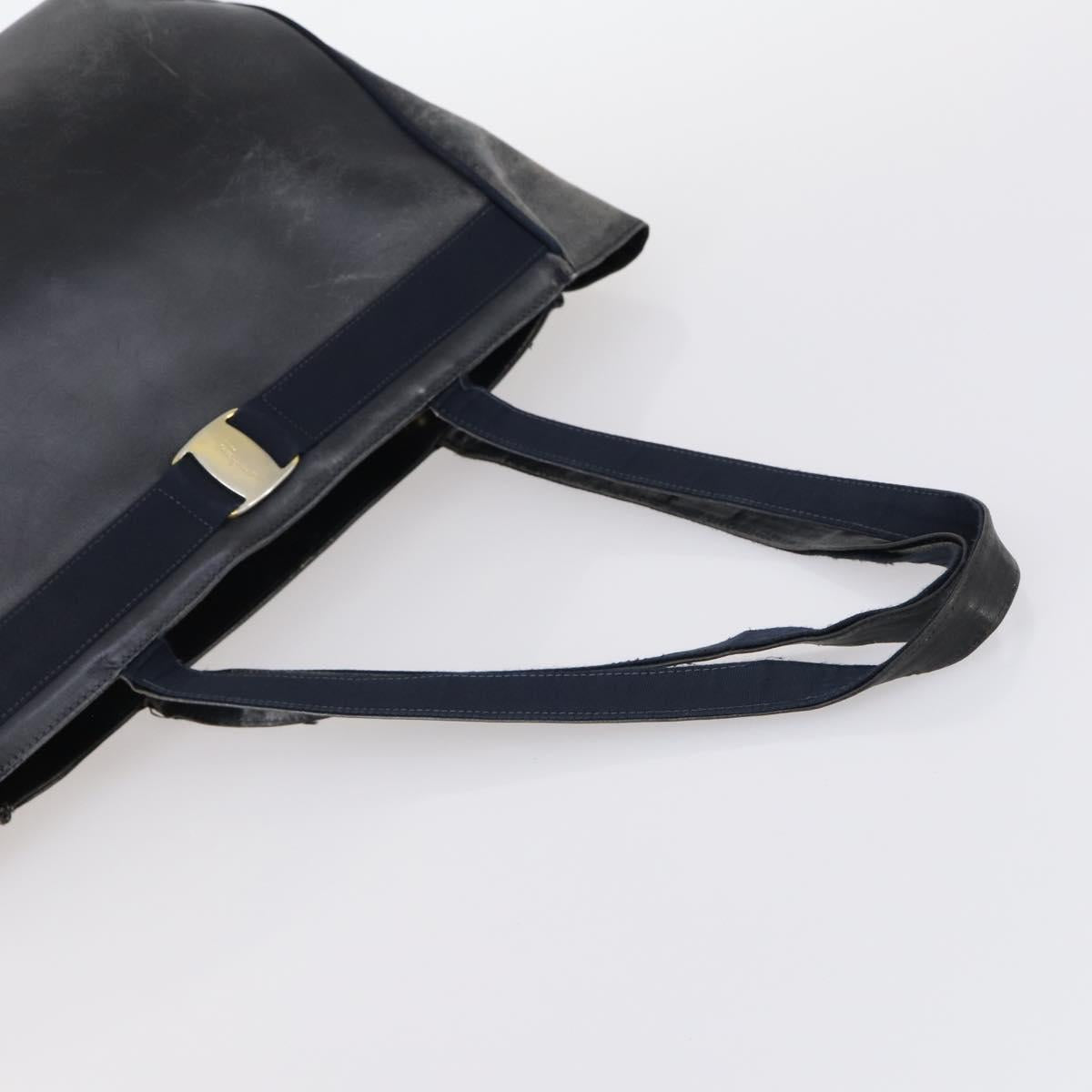 Salvatore Ferragamo Vala Shoulder Bag Leather 2Set Brown Navy Auth 147275