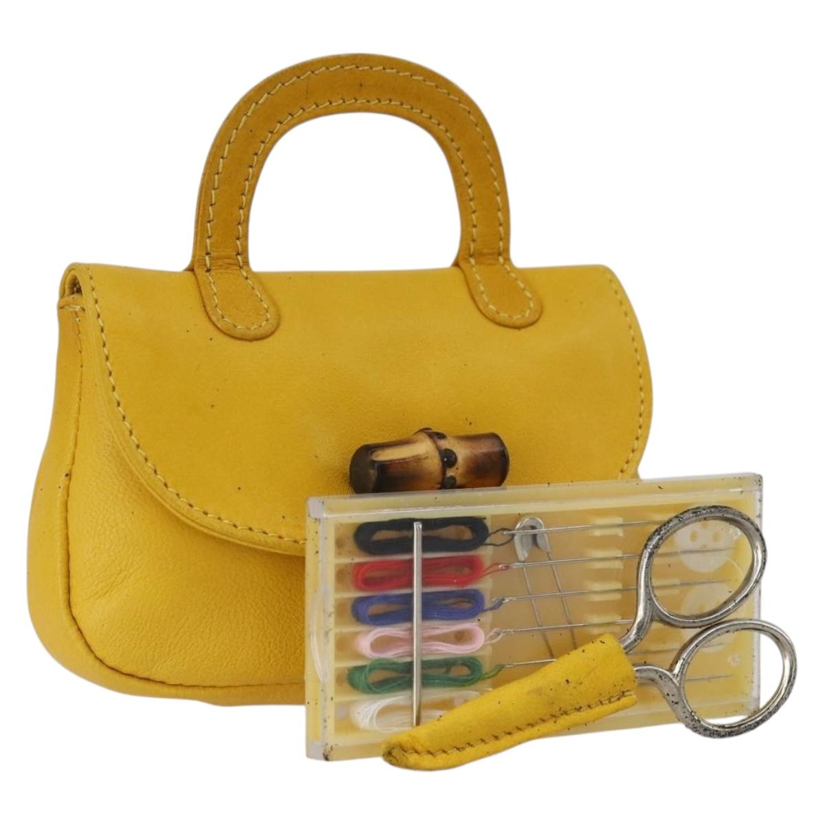 GUCCI Bamboo Sewing Set Leather Yellow Auth 147379
