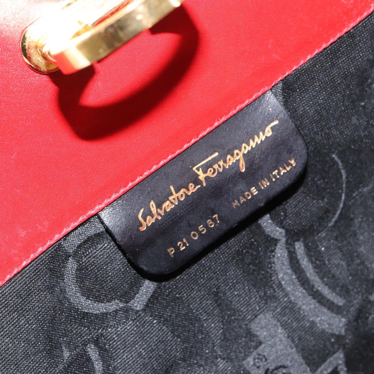 Salvatore Ferragamo Gancini Chain Shoulder Bag Leather Red Auth 147382