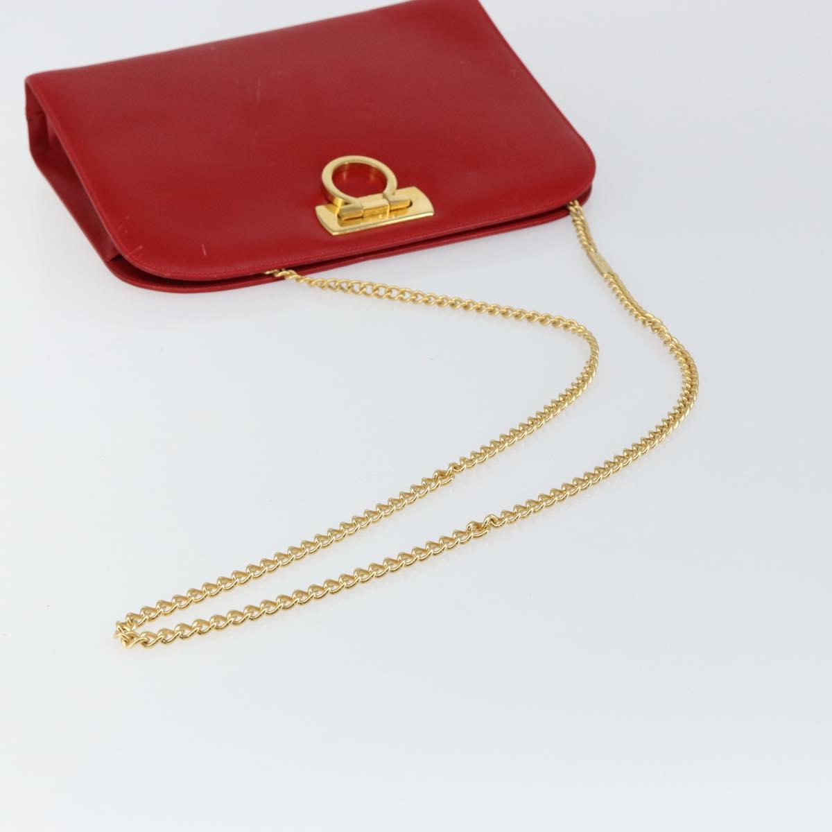 Salvatore Ferragamo Gancini Chain Shoulder Bag Leather Red Auth 147382