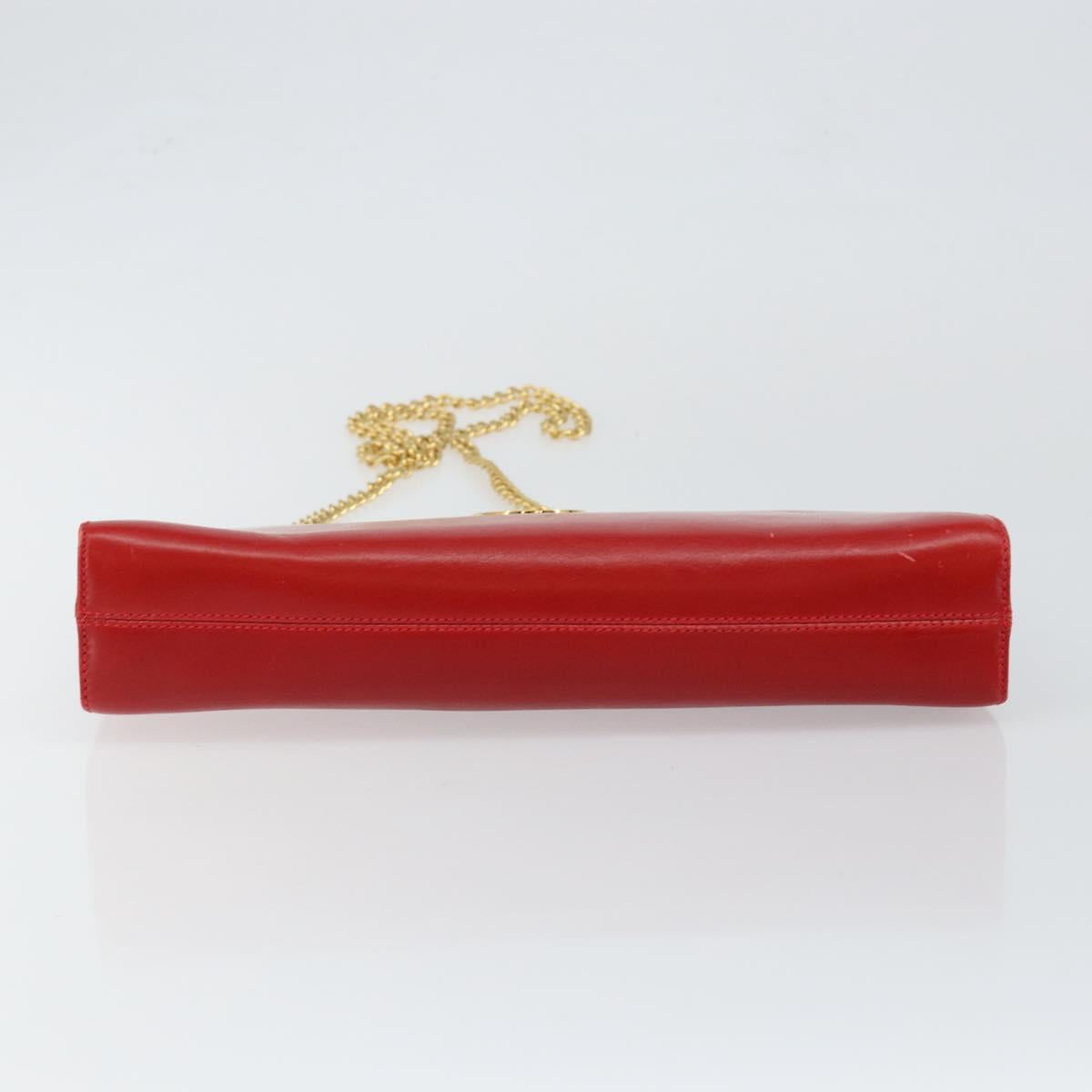 Salvatore Ferragamo Gancini Chain Shoulder Bag Leather Red Auth 147382