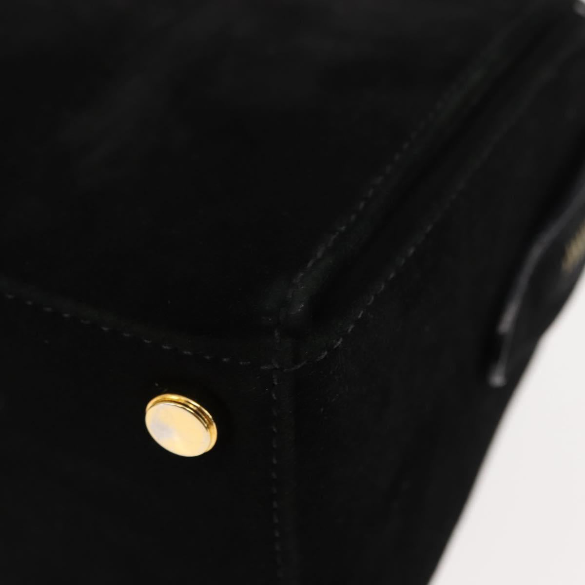 Salvatore Ferragamo Gancini Hand Bag Suede Leather 2way Black Gold Auth 147383