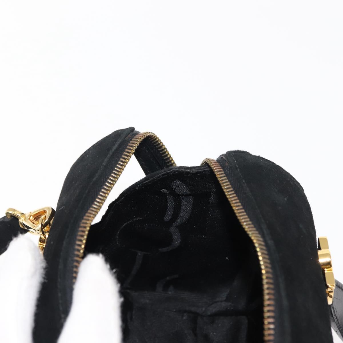 Salvatore Ferragamo Gancini Hand Bag Suede Leather 2way Black Gold Auth 147383