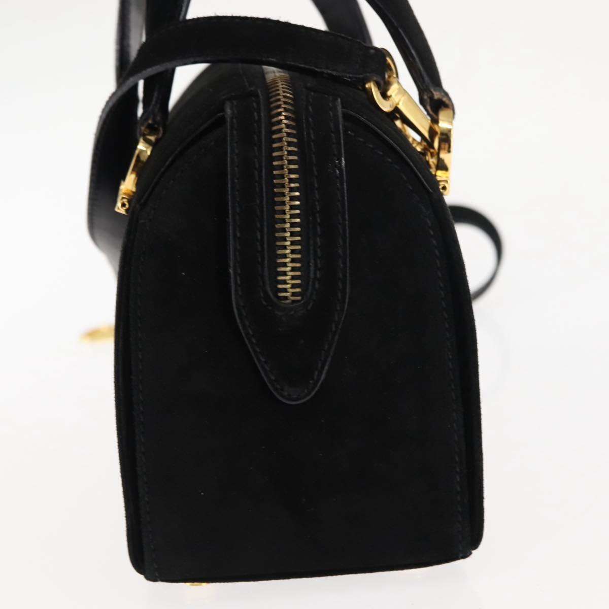 Salvatore Ferragamo Gancini Hand Bag Suede Leather 2way Black Gold Auth 147383