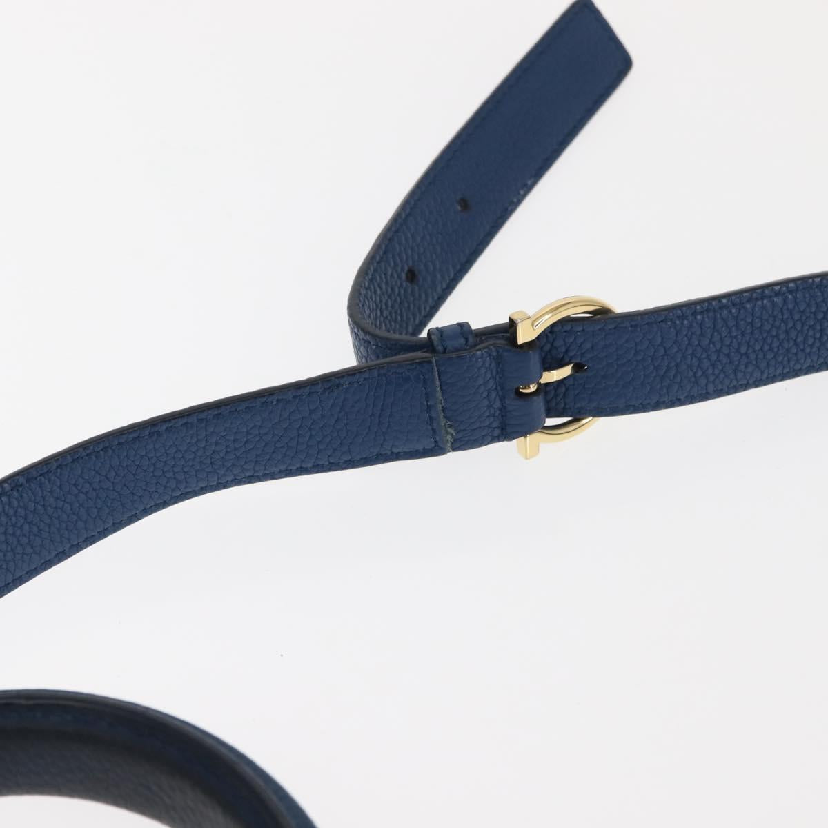 Salvatore Ferragamo Gancini Hand Bag Leather 2way Blue Gold Auth 147384