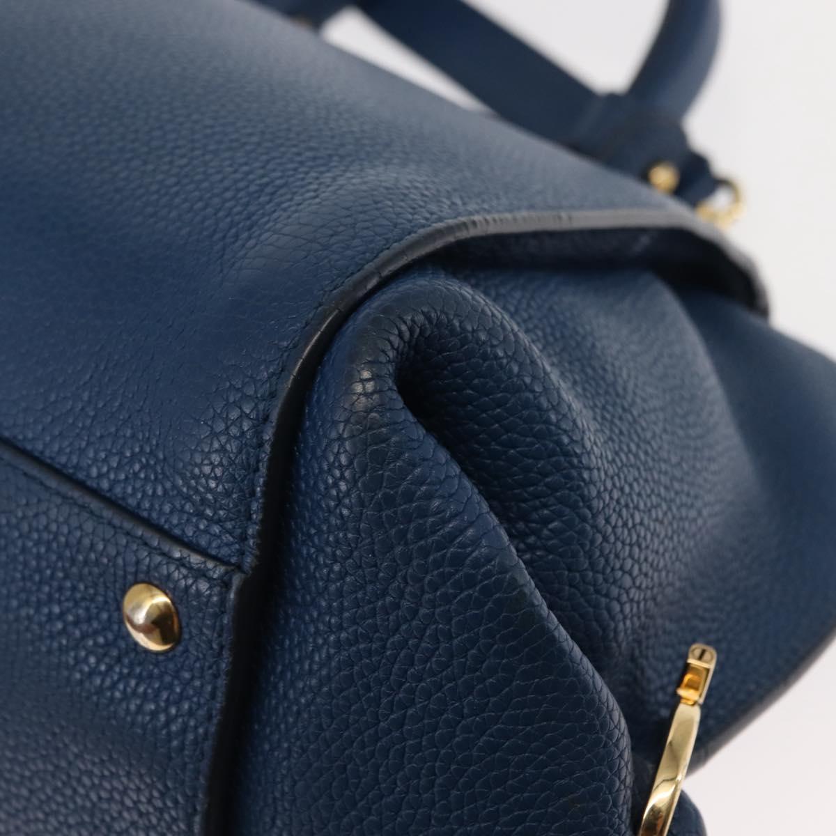 Salvatore Ferragamo Gancini Hand Bag Leather 2way Blue Gold Auth 147384
