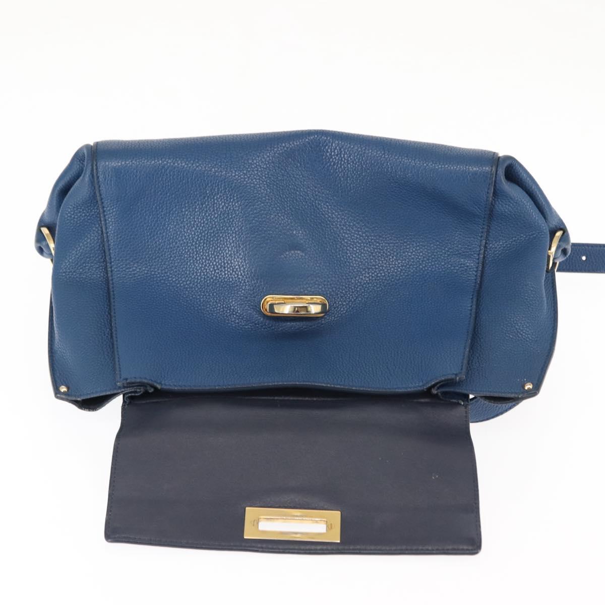 Salvatore Ferragamo Gancini Hand Bag Leather 2way Blue Gold Auth 147384