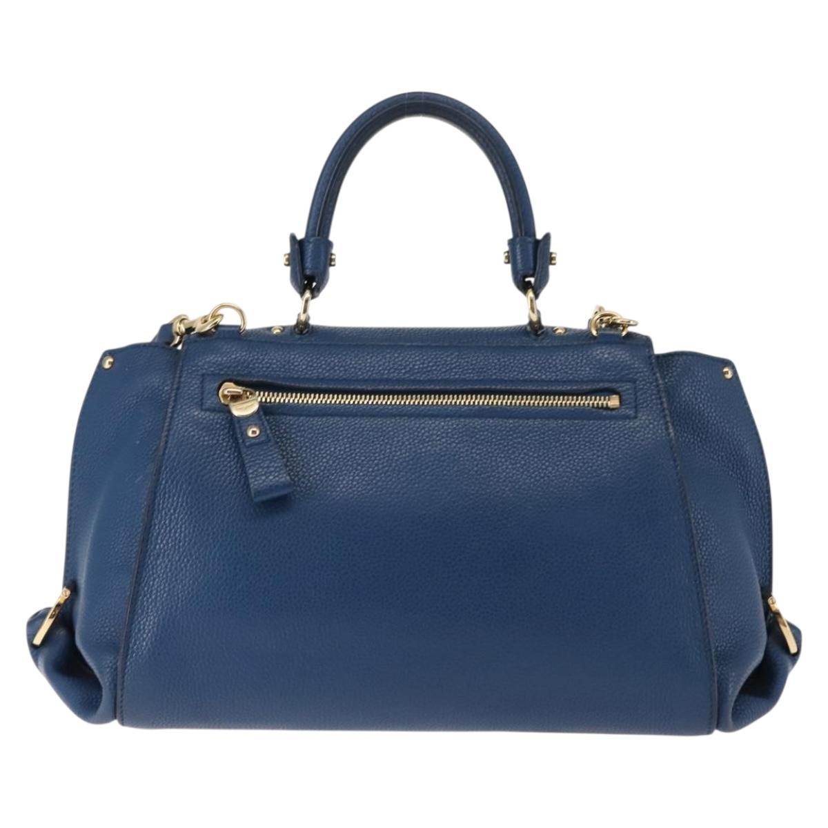 Salvatore Ferragamo Gancini Hand Bag Leather 2way Blue Gold Auth 147384