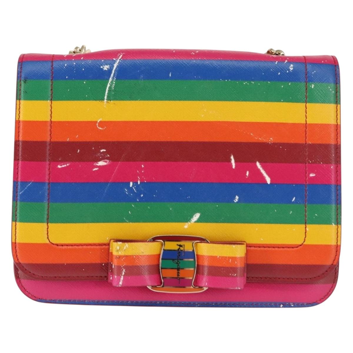 Salvatore Ferragamo Vala Shoulder Bag Leather Multicolor Gold Auth 147386