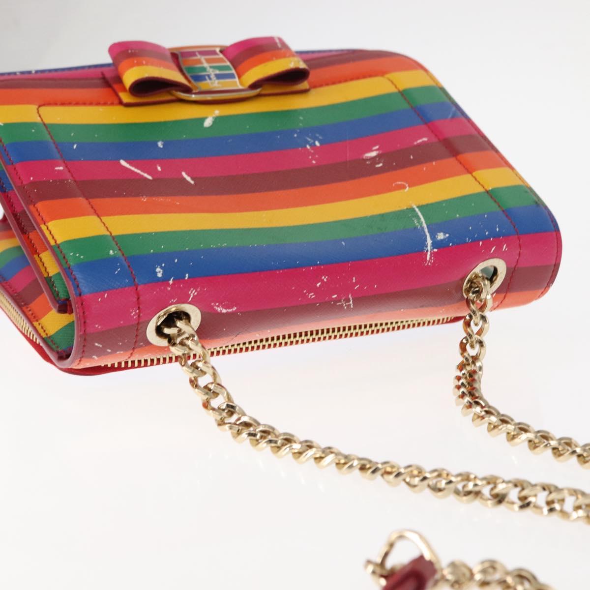 Salvatore Ferragamo Vala Shoulder Bag Leather Multicolor Gold Auth 147386