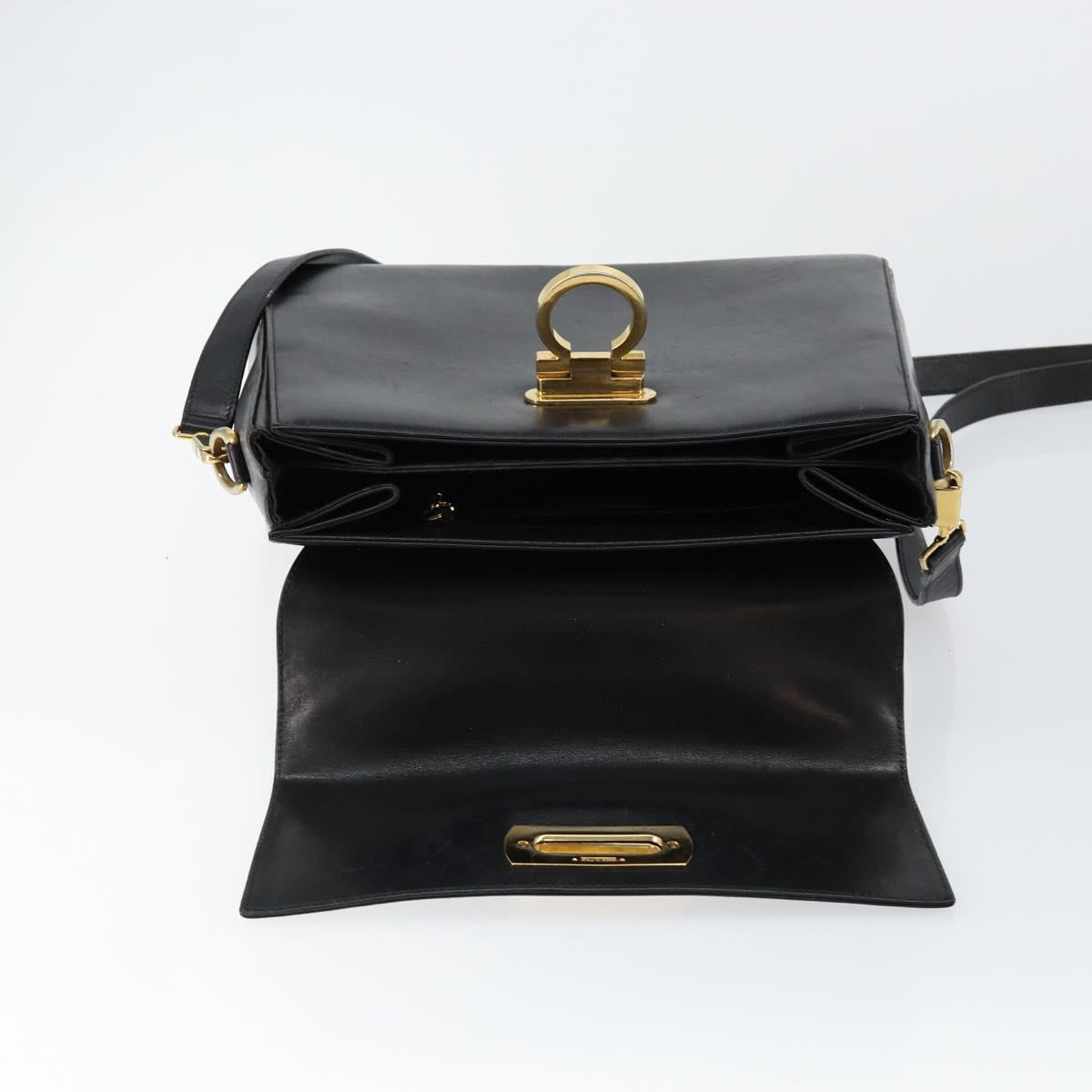 Salvatore Ferragamo Gancini Hand Bag Leather 2way Black Gold Auth 147387