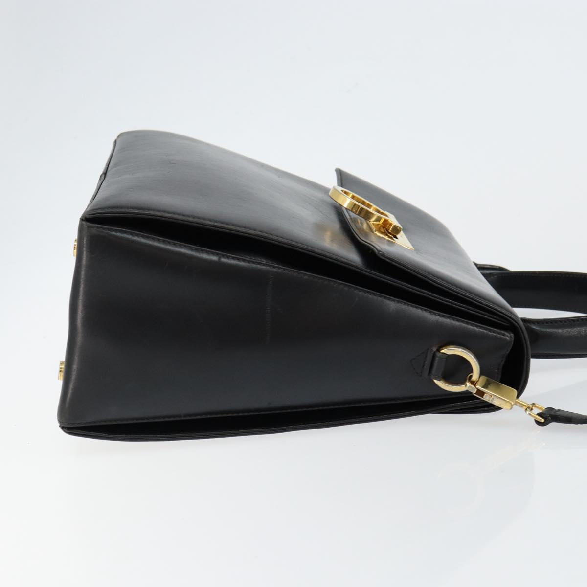 Salvatore Ferragamo Gancini Hand Bag Leather 2way Black Gold Auth 147387