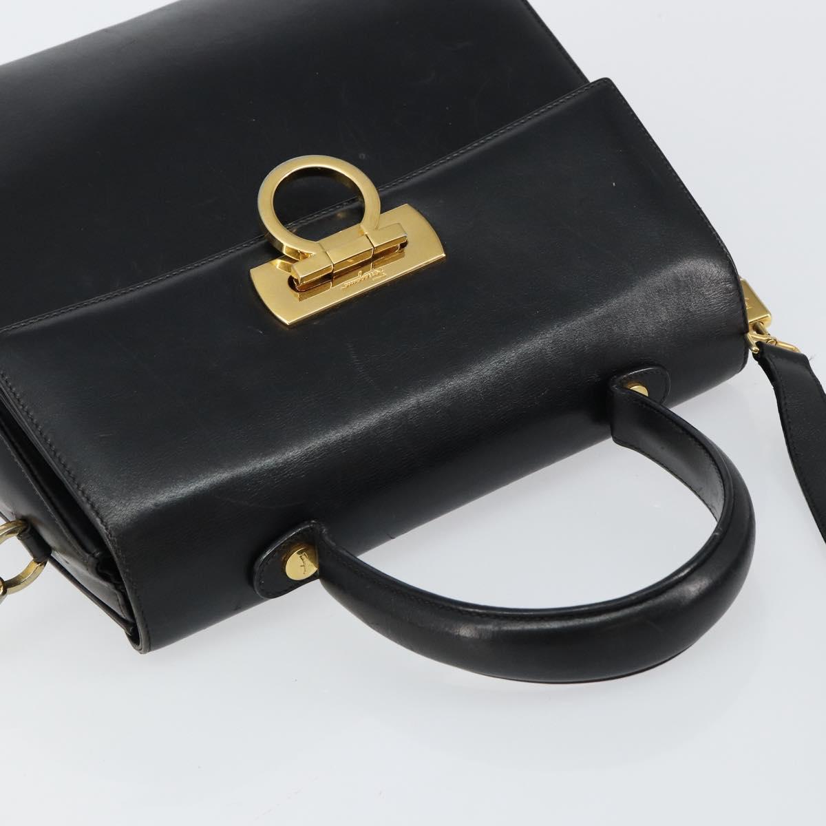 Salvatore Ferragamo Gancini Hand Bag Leather 2way Black Gold Auth 147387