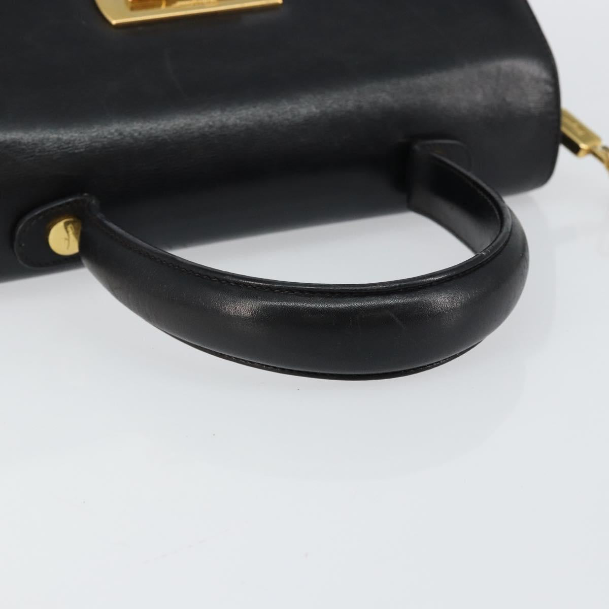 Salvatore Ferragamo Gancini Hand Bag Leather 2way Black Gold Auth 147387