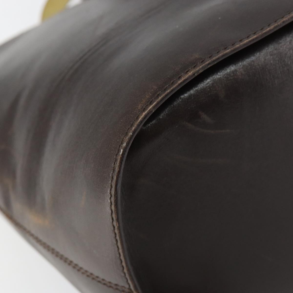 CELINE Circle Shoulder Bag Leather Brown Gold Auth 147388