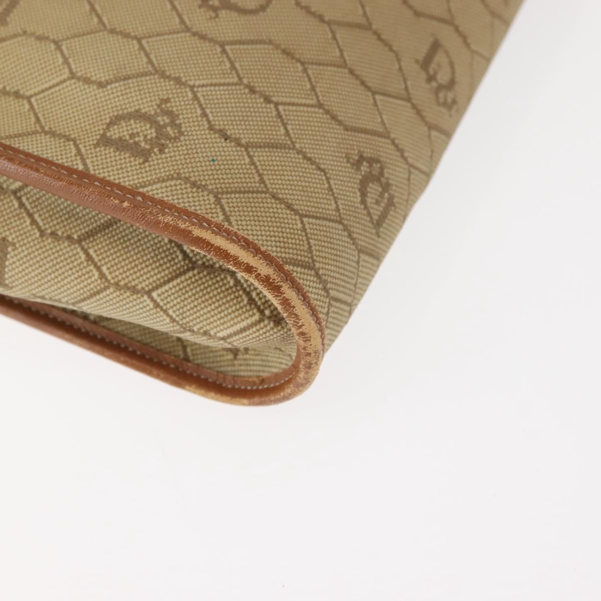 Christian Dior Honeycomb Canvas Shoulder Bag Beige Gold Auth 147390