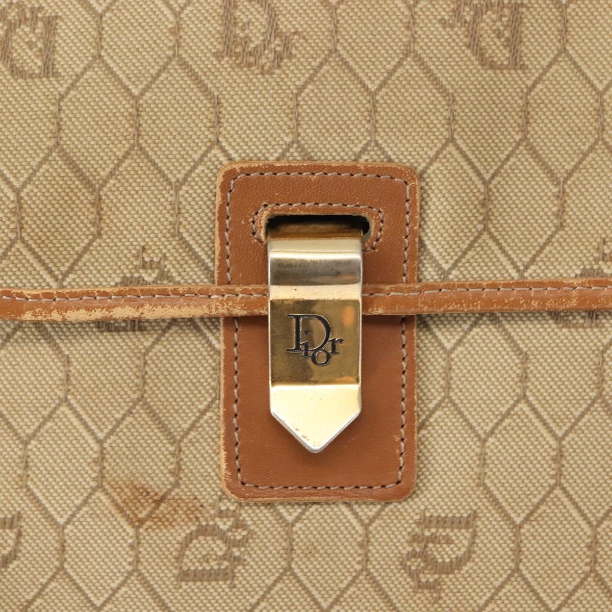 Christian Dior Honeycomb Canvas Shoulder Bag Beige Gold Auth 147390