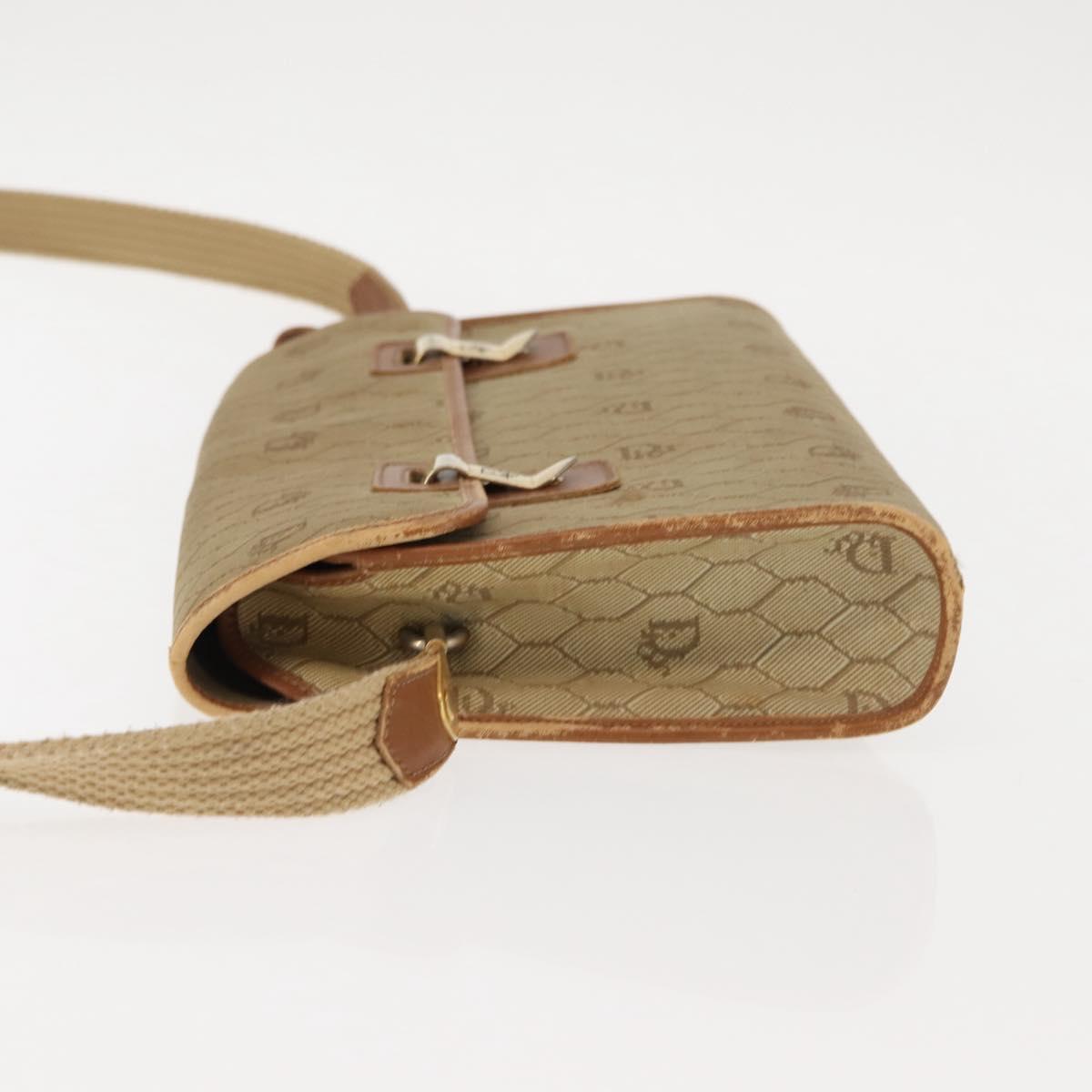 Christian Dior Honeycomb Canvas Shoulder Bag Beige Gold Auth 147390