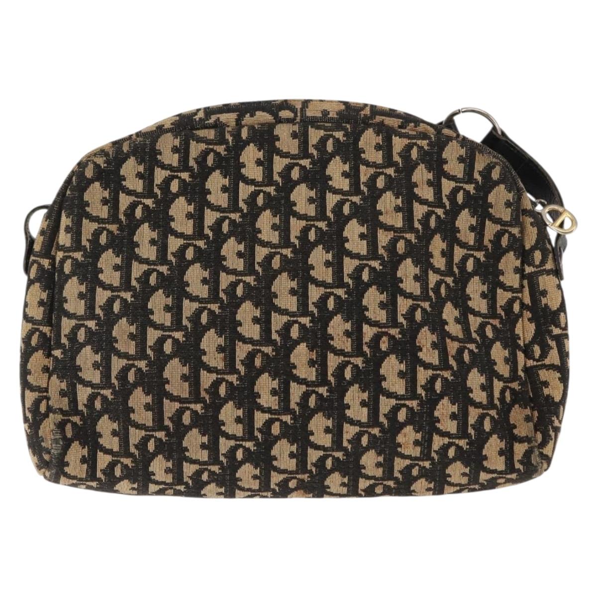 Christian Dior Trotter Canvas Shoulder Bag Navy Gold Auth 147391