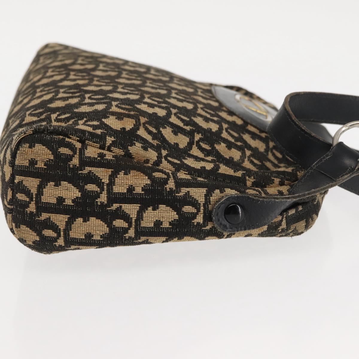 Christian Dior Trotter Canvas Shoulder Bag Navy Gold Auth 147391