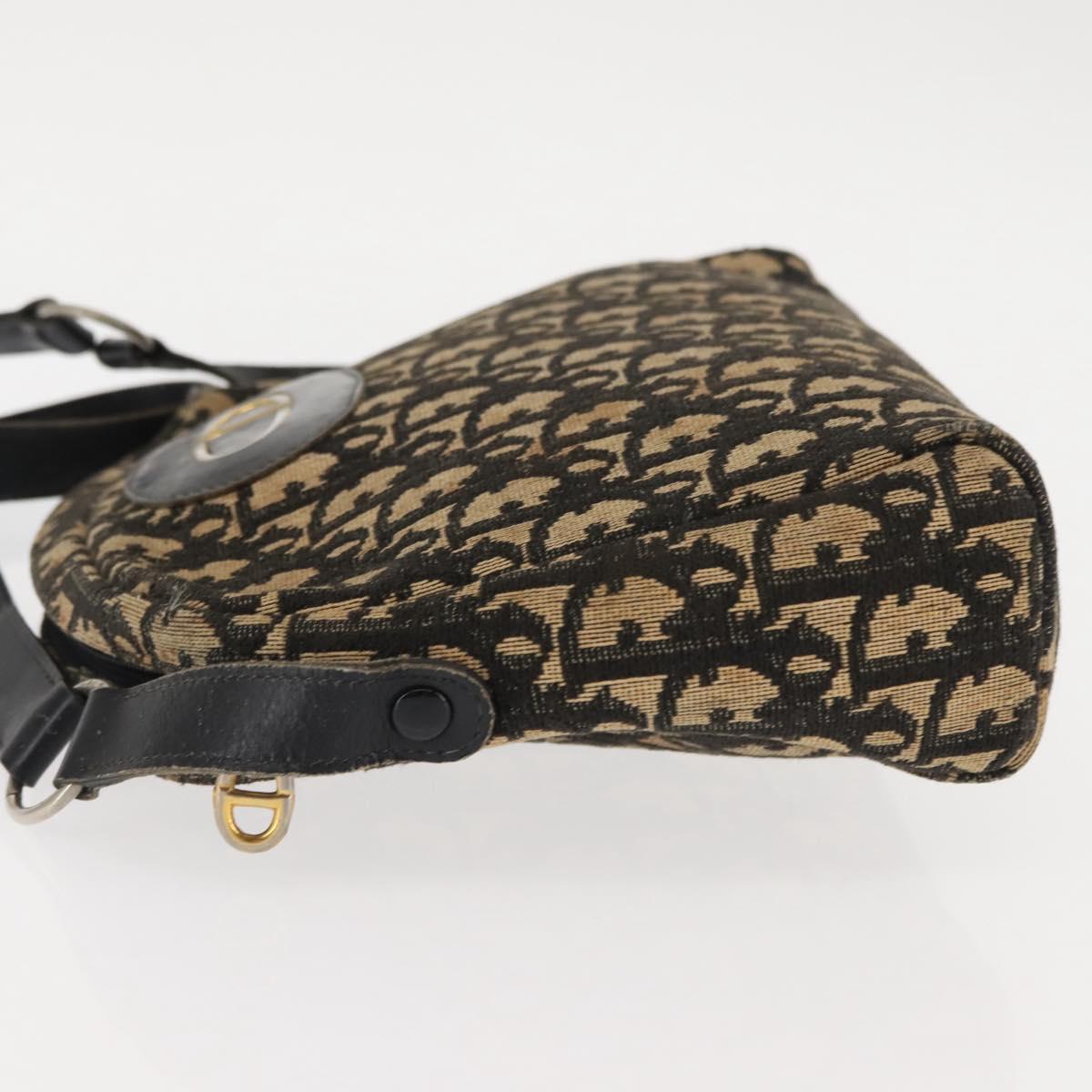 Christian Dior Trotter Canvas Shoulder Bag Navy Gold Auth 147391