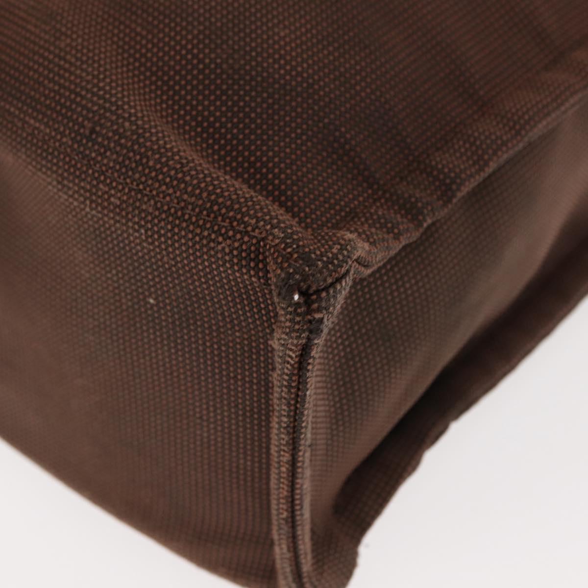 HERMES Her Line MM Tote Bag Canvas Brown Silver Auth 147393