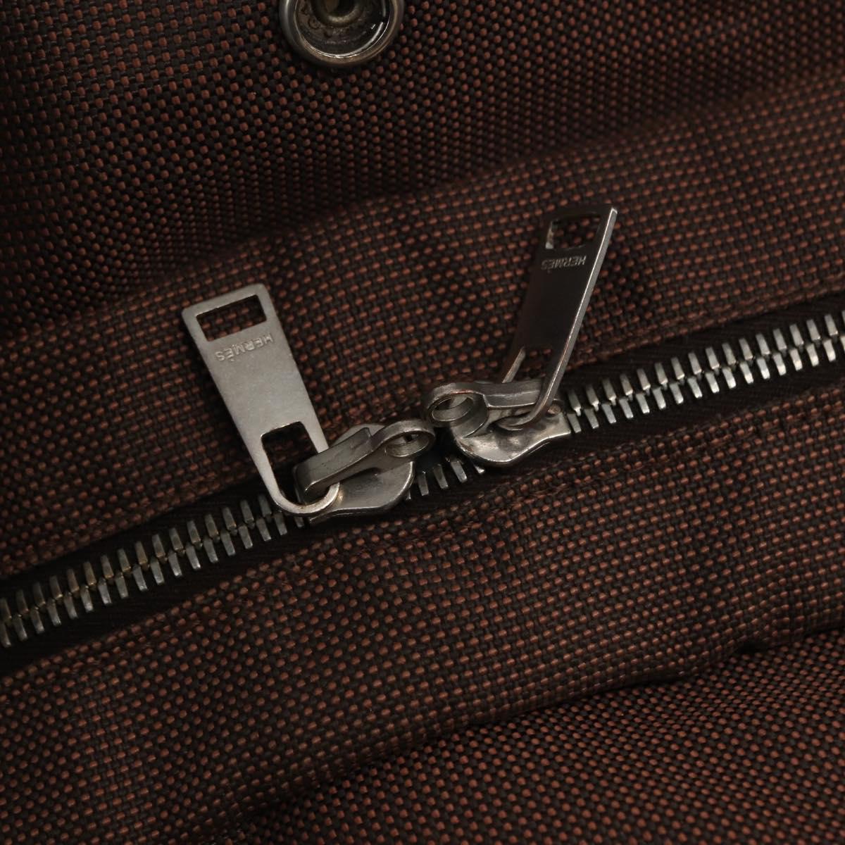 HERMES Her Line MM Tote Bag Canvas Brown Silver Auth 147393