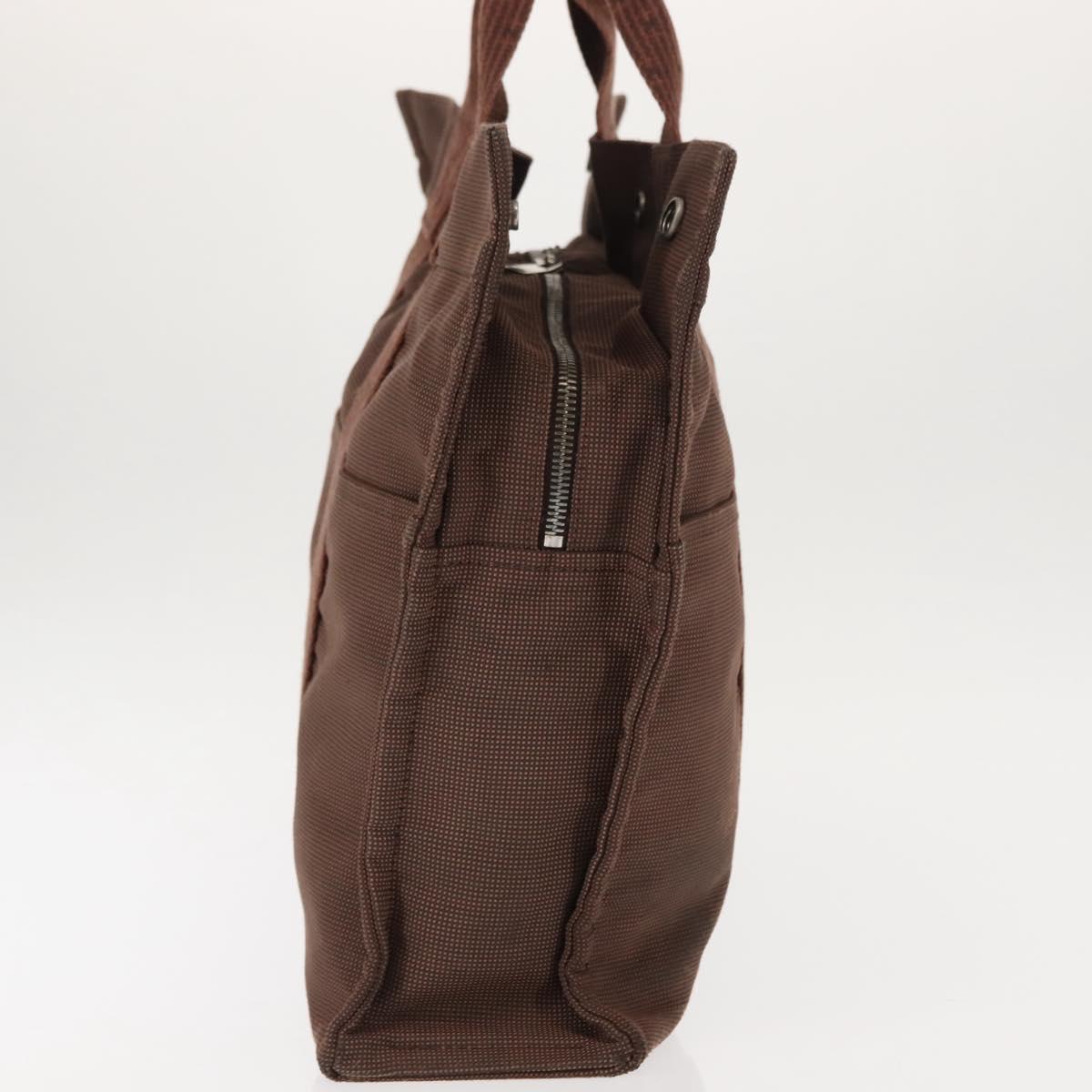 HERMES Her Line MM Tote Bag Canvas Brown Silver Auth 147393