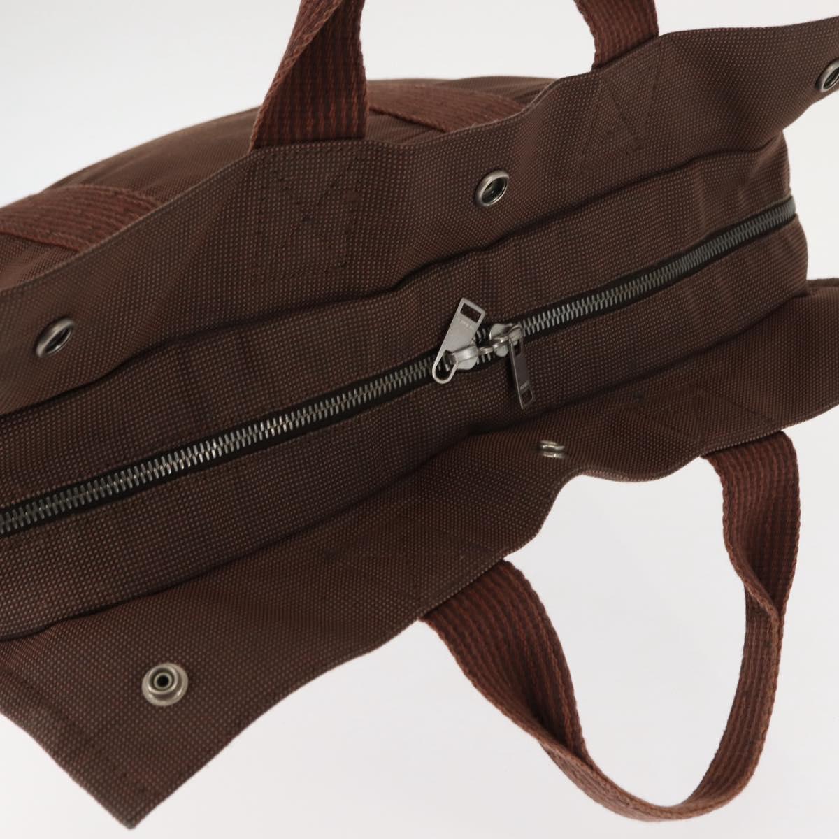 HERMES Her Line MM Tote Bag Canvas Brown Silver Auth 147393