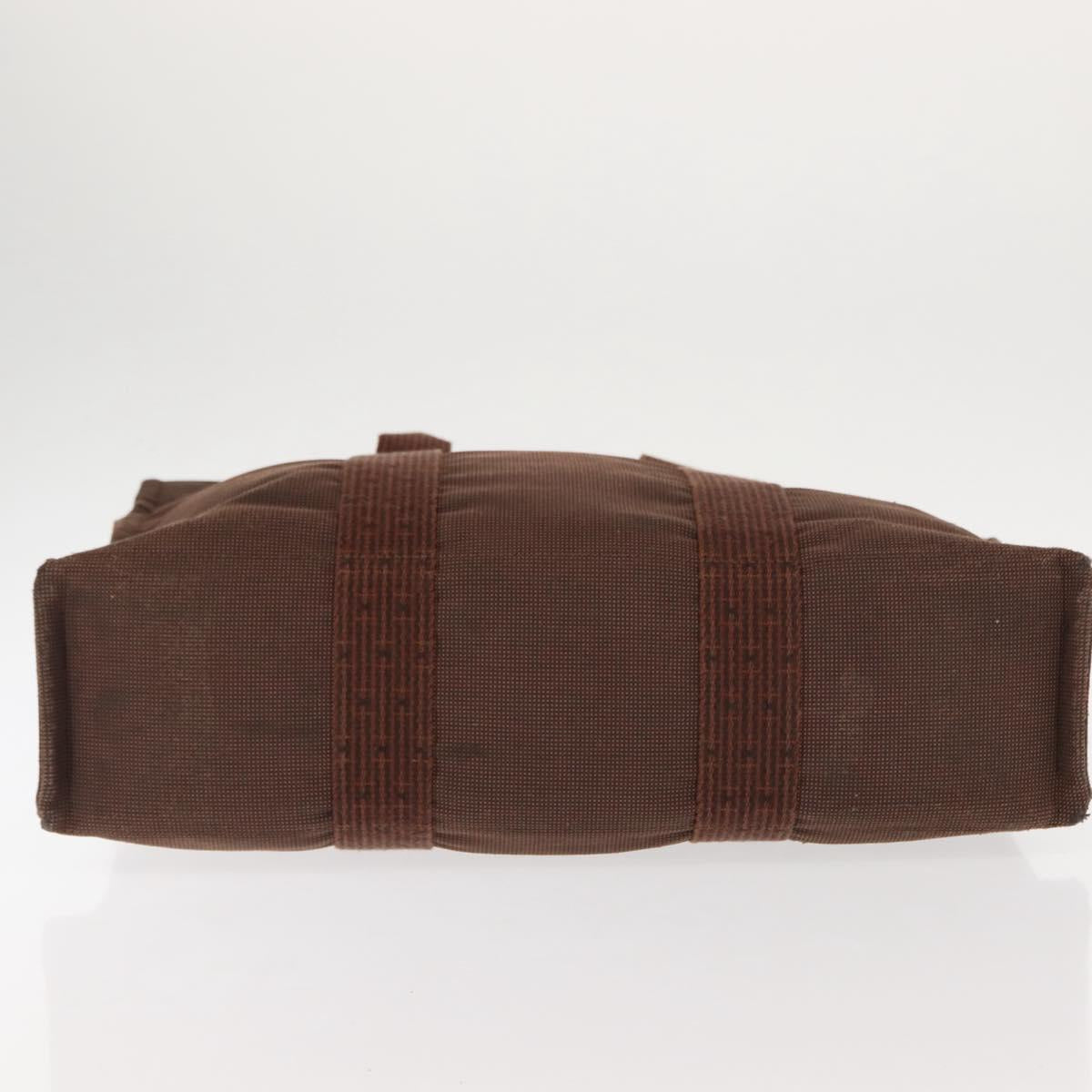 HERMES Her Line MM Tote Bag Canvas Brown Silver Auth 147393