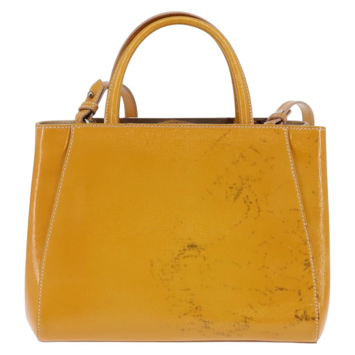 FENDI PETITE 2JOURS Hand Bag Leather Yellow Silver Auth 147396