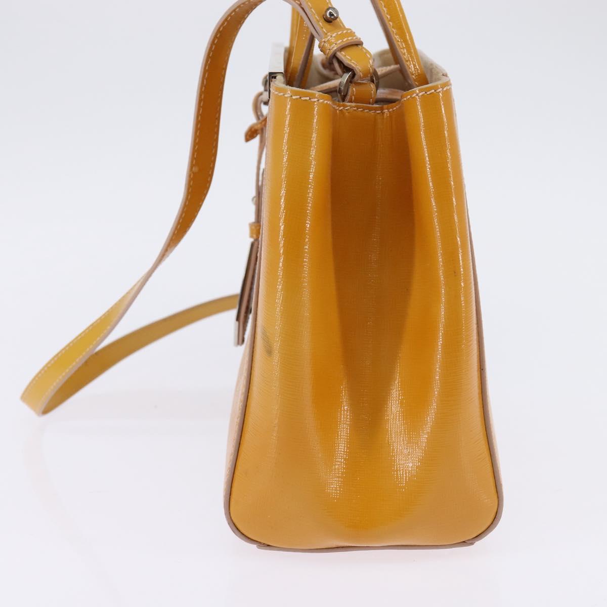 FENDI PETITE 2JOURS Hand Bag Leather Yellow Silver Auth 147396