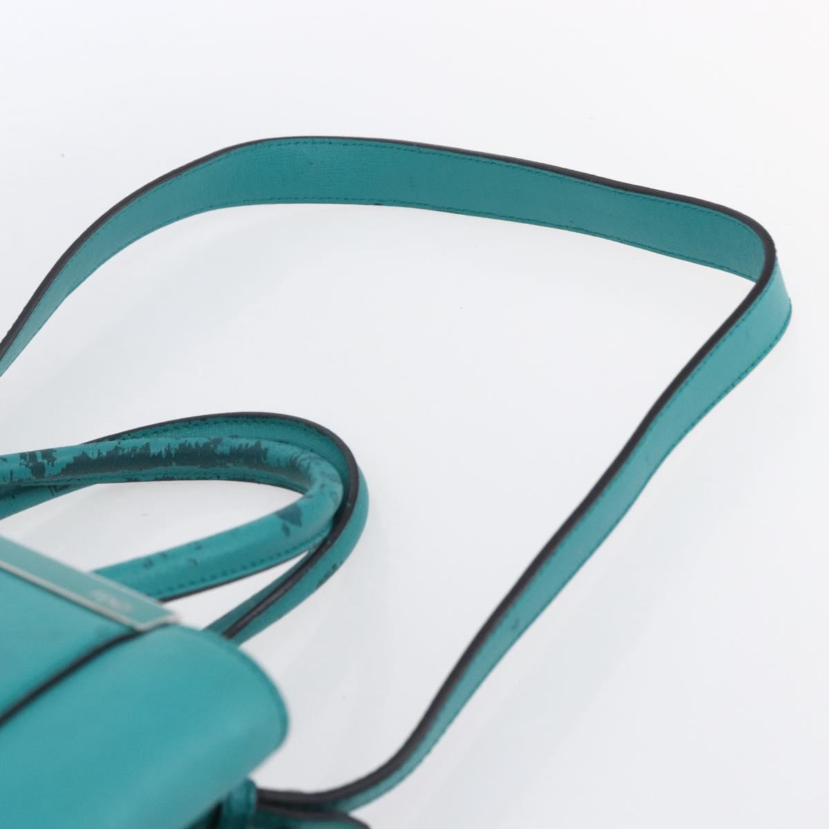 FENDI 2JOURS Hand Bag Leather Turquoise Blue Silver Auth 147397