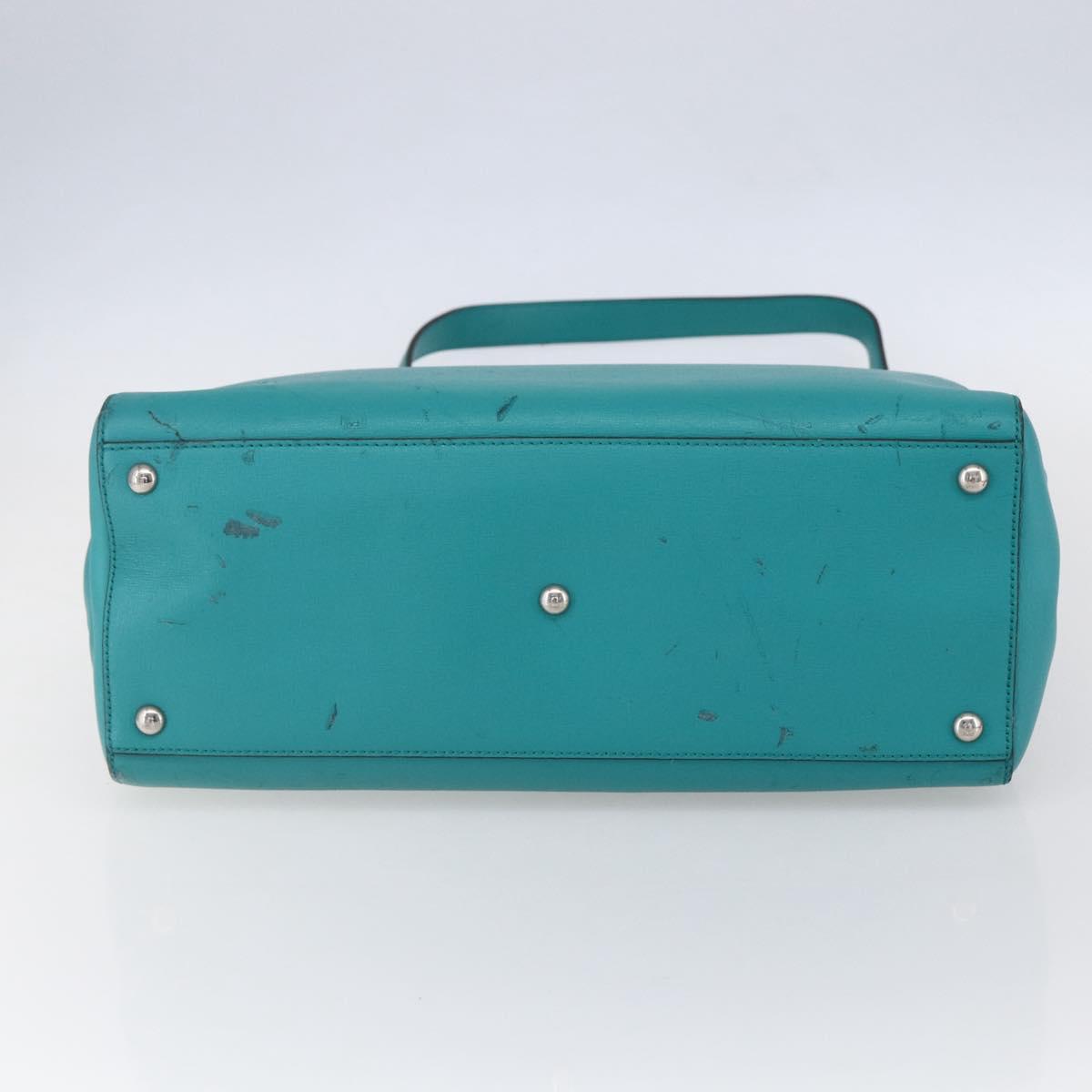 FENDI 2JOURS Hand Bag Leather Turquoise Blue Silver Auth 147397
