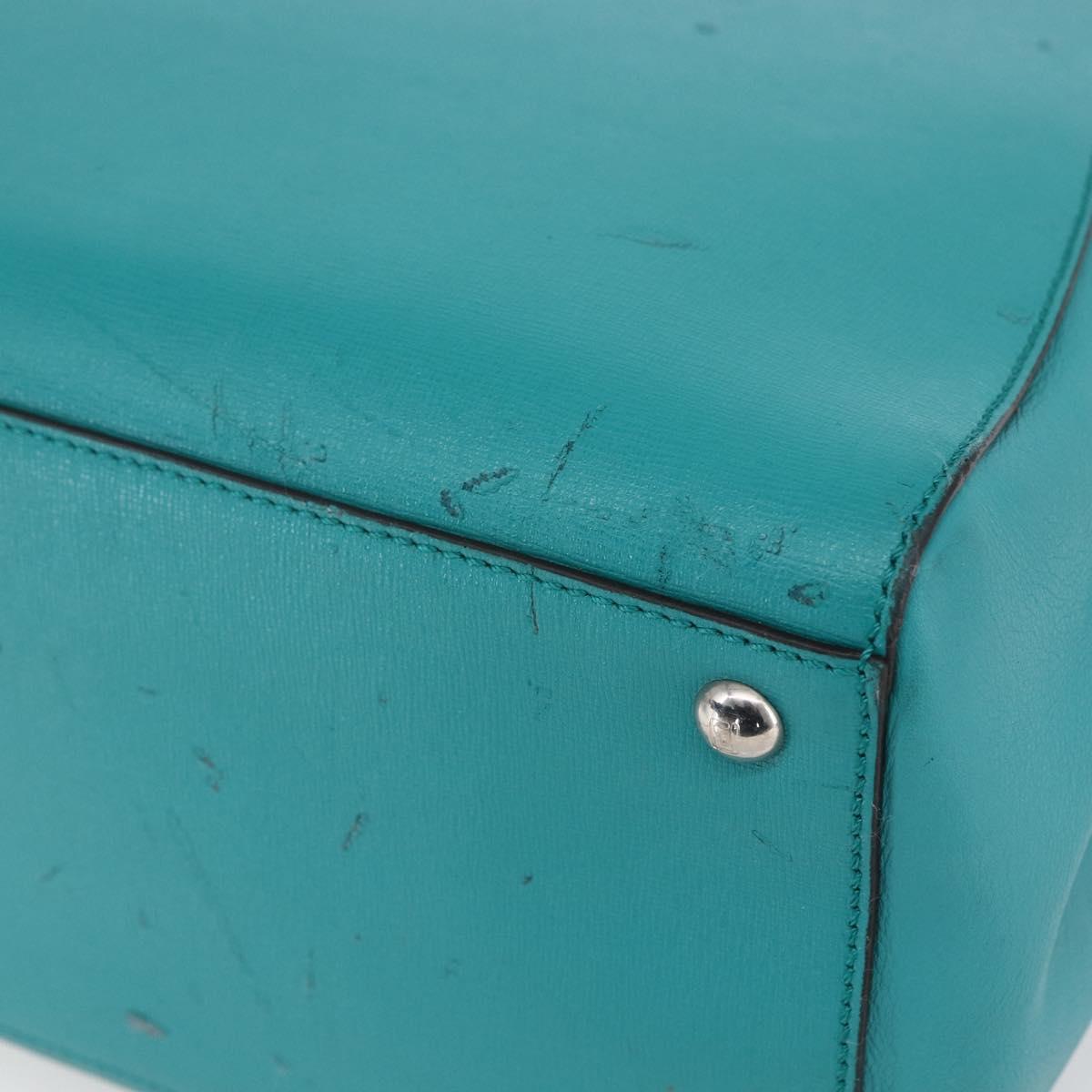FENDI 2JOURS Hand Bag Leather Turquoise Blue Silver Auth 147397