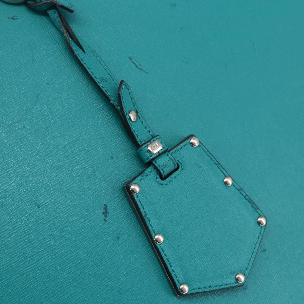 FENDI 2JOURS Hand Bag Leather Turquoise Blue Silver Auth 147397