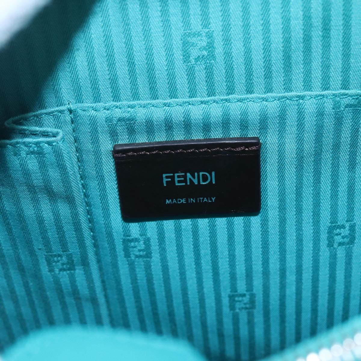FENDI 2JOURS Hand Bag Leather Turquoise Blue Silver Auth 147397