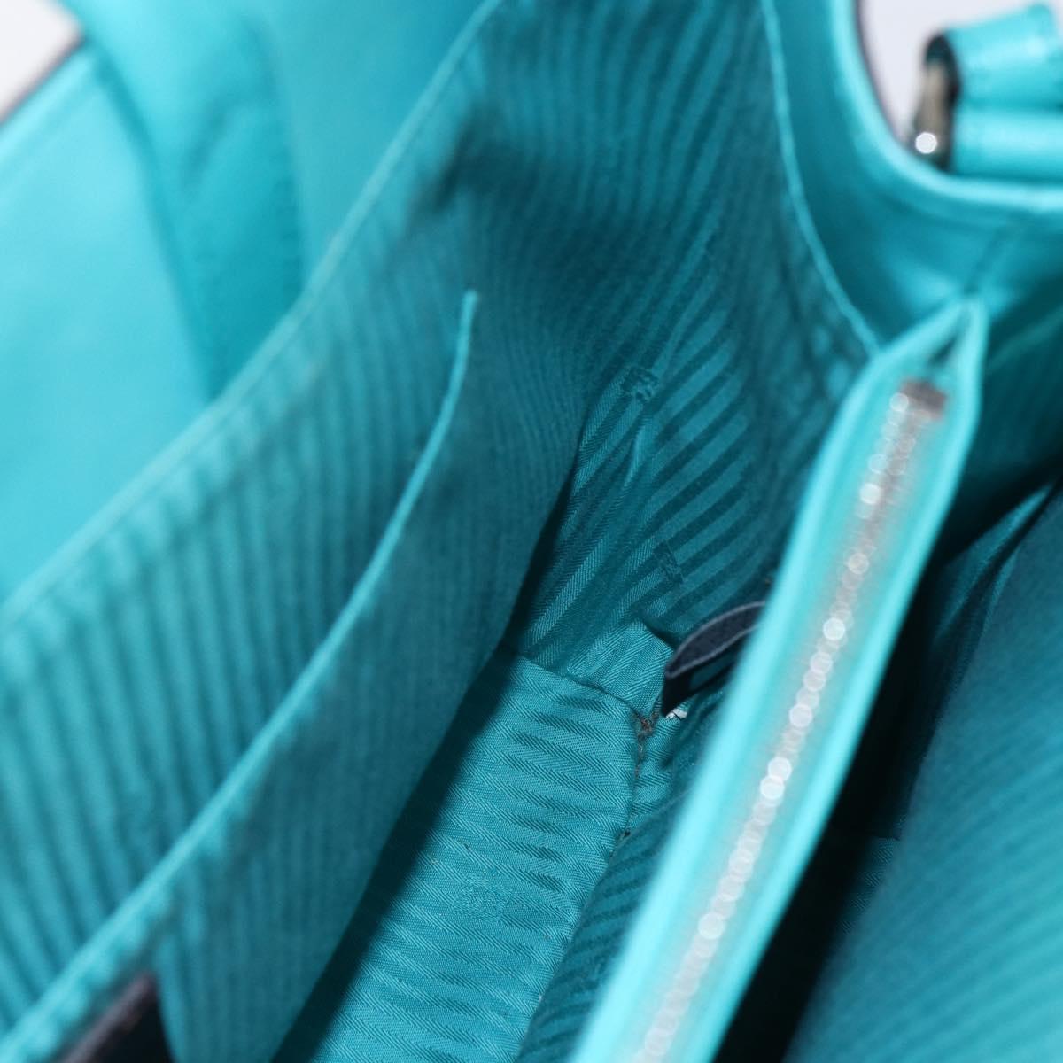 FENDI 2JOURS Hand Bag Leather Turquoise Blue Silver Auth 147397