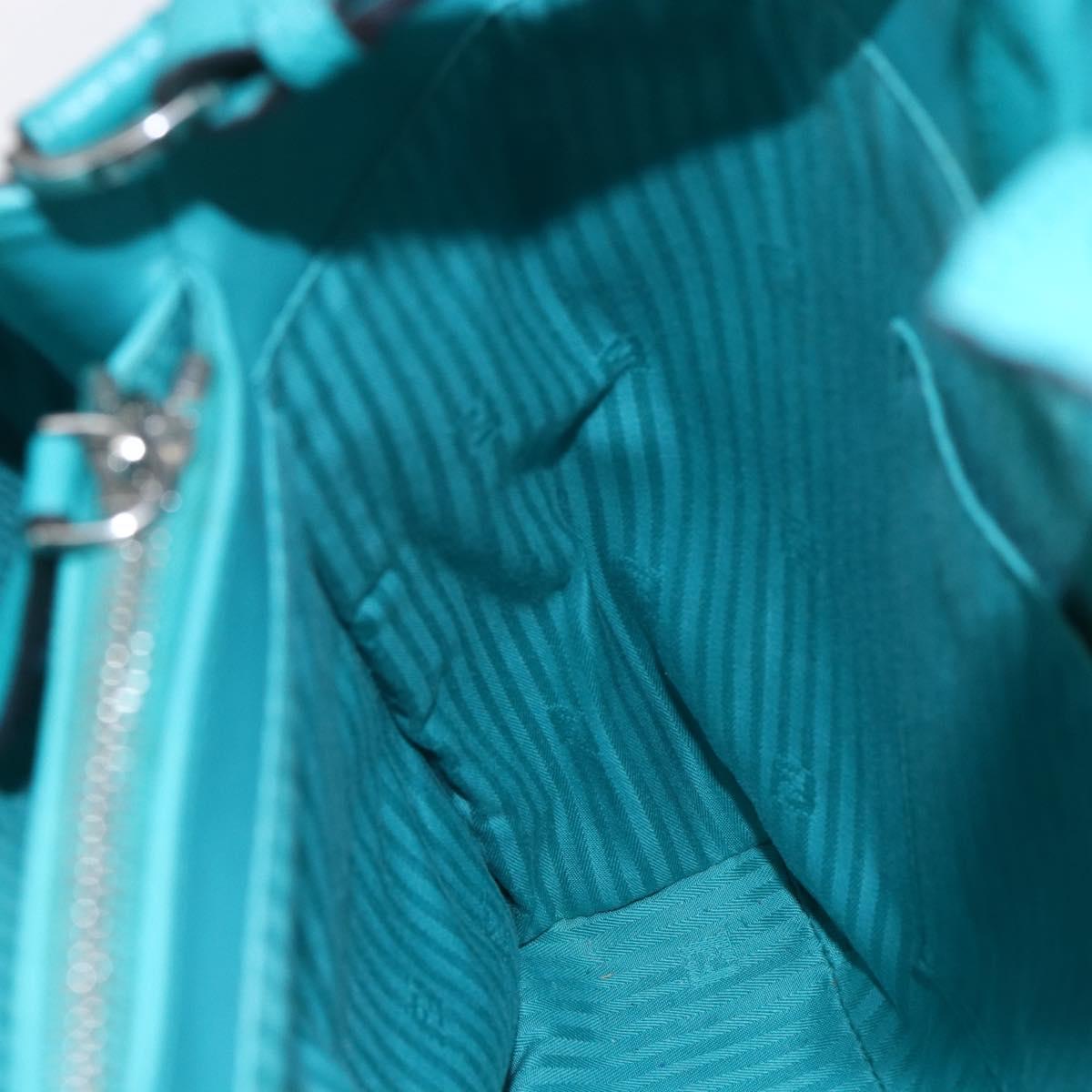 FENDI 2JOURS Hand Bag Leather Turquoise Blue Silver Auth 147397