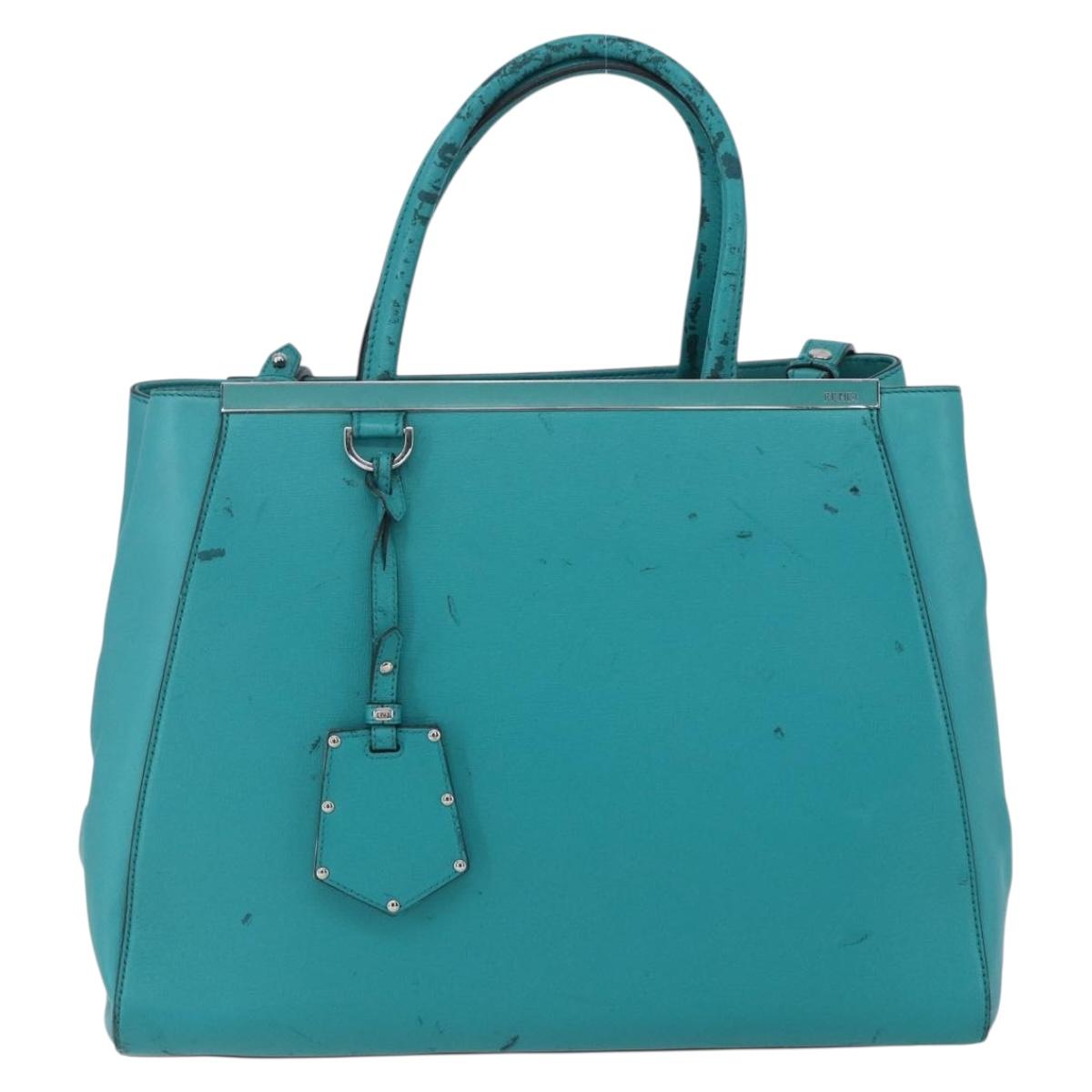FENDI 2JOURS Hand Bag Leather Turquoise Blue Silver Auth 147397