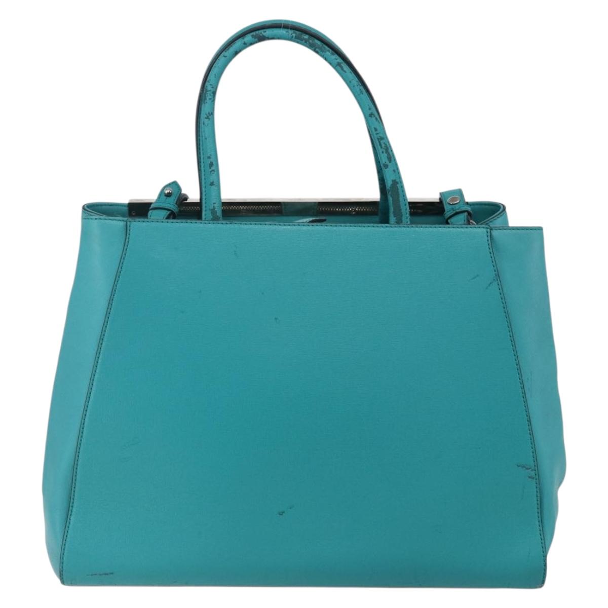 FENDI 2JOURS Hand Bag Leather Turquoise Blue Silver Auth 147397