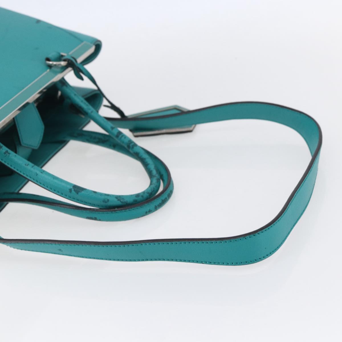 FENDI 2JOURS Hand Bag Leather Turquoise Blue Silver Auth 147397