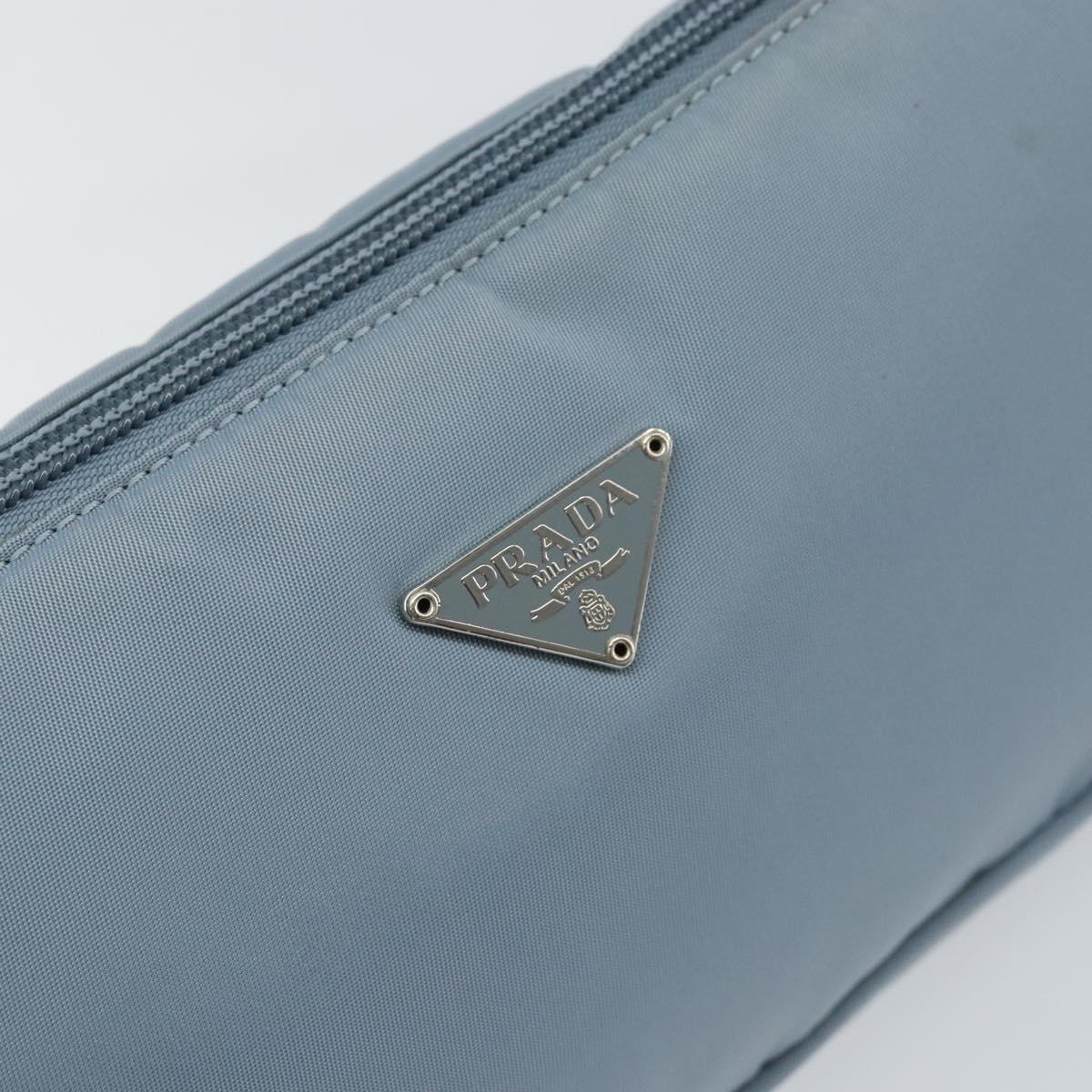 PRADA Accessory Pouch Nylon Light Blue Silver Auth 147400